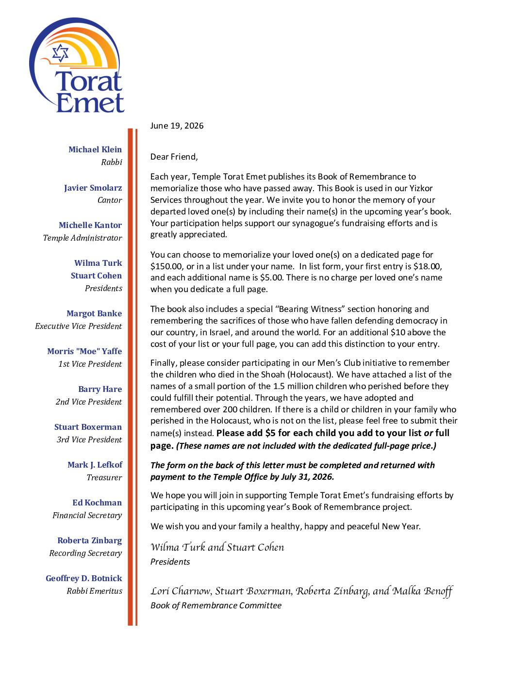 Blank BOR Letter 2026 On TTE Letterhead